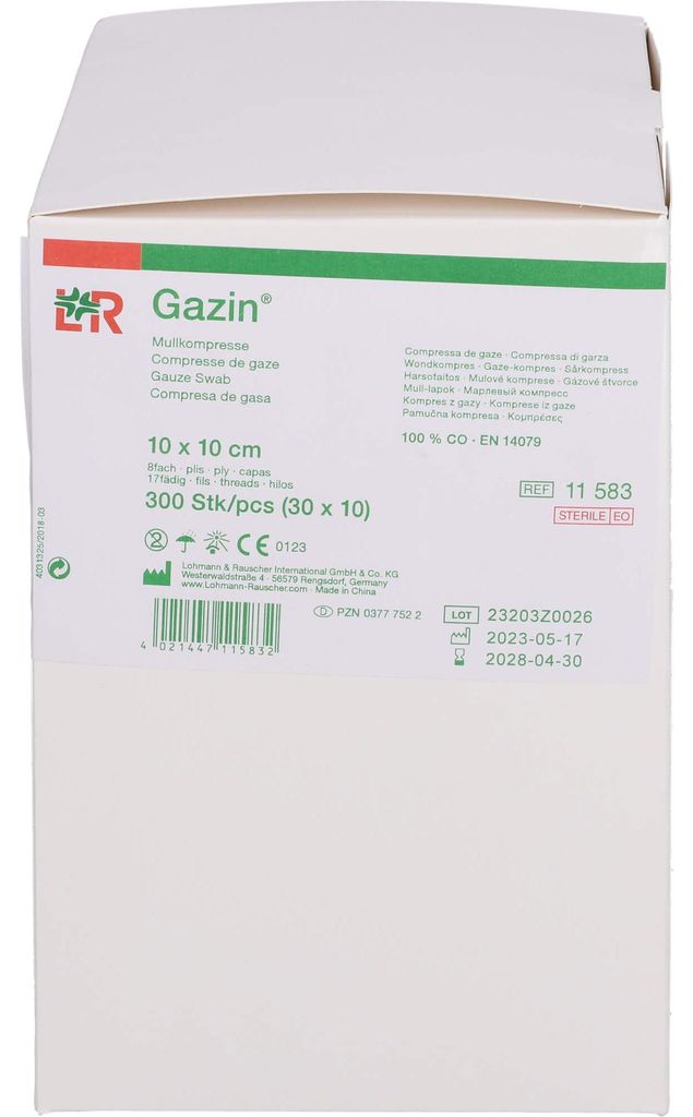Gazin Mullkomp.10x10 cm steril 8fach 30X10 St