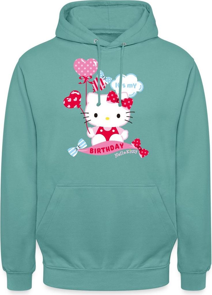 Spreadshirt Hello Kitty Mit Ballons Mein Geburtstag Uni Hoodie, XL, Pastelltürkis