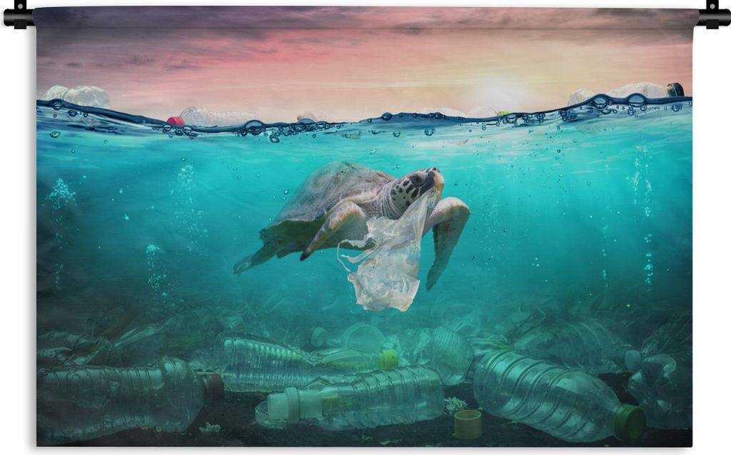 MuchoWow Wandteppich Wandbehang Schildkröte - Meer - Sonne 120x80 cm Tapisserie Dekoration Wandtuch - Wanddekorationen - Wandtücher