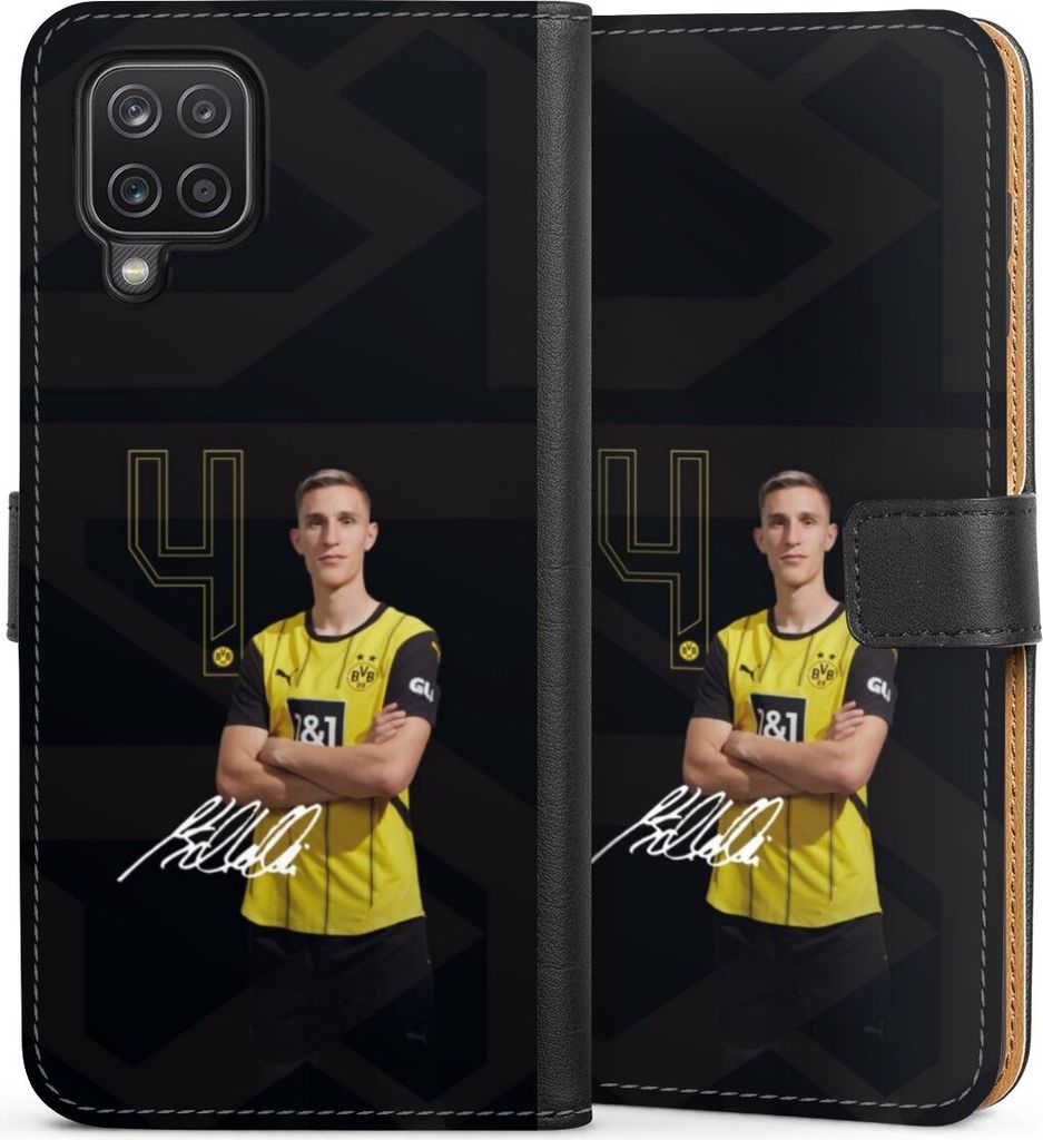DeinDesign Klapphülle für Samsung Galaxy A12 Handytasche Lederhülle Tasche Borussia Dortmund Offizielles Lizenzprodukt Nico Schlotterbeck