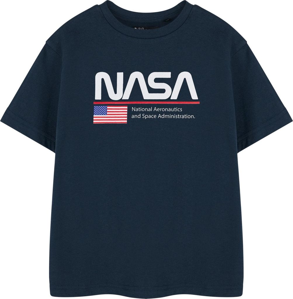 NASA - "Aeronautics And Space" T-Shirt für Kinder kurzärmlig NS8559 (128) (Marine)