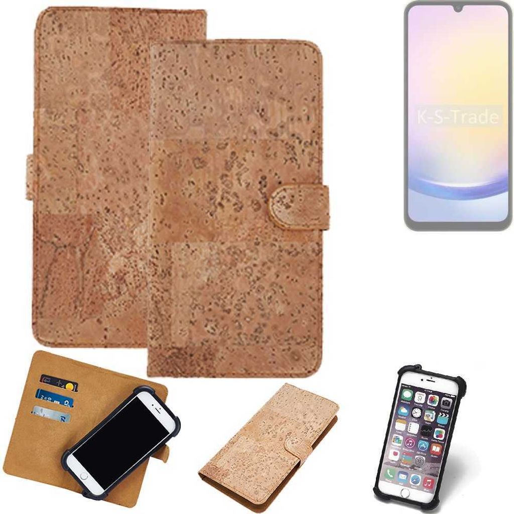 K-S-Trade Hülle kompatibel mit Samsung Galaxy A25 5G Kork Handyhülle Cover Schutzhülle TPU Case Bumper in Hellbraun, (1x)