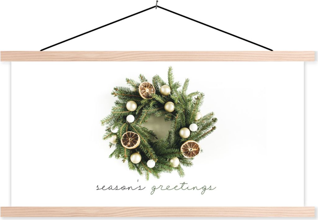 MuchoWow Textilposter Winter - Orange - Weihnachten 120x60 cm mit holzfarbenen Rahmen - Klemmleiste