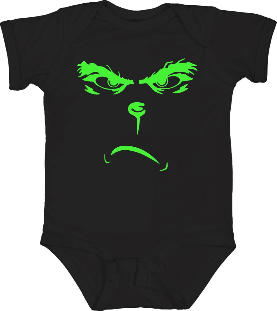Halloween Monster Gesicht Grusel Augen Leuchtend Neon Alien böse Unisex Baby Body, Schwarz, 0/3