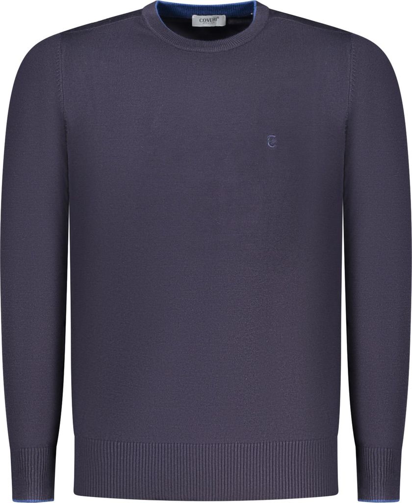 Herrenpullover Blau - Langarm, Rundhals, Gesticktes Logo