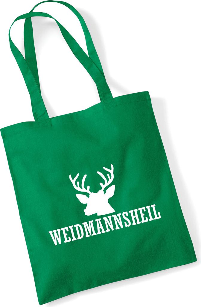 Huuraa Jutebeutel Weidmannsheil Hirsch Jägergruß 10 Liter Kelly Green Baumwolle Tasche Geschenkidee