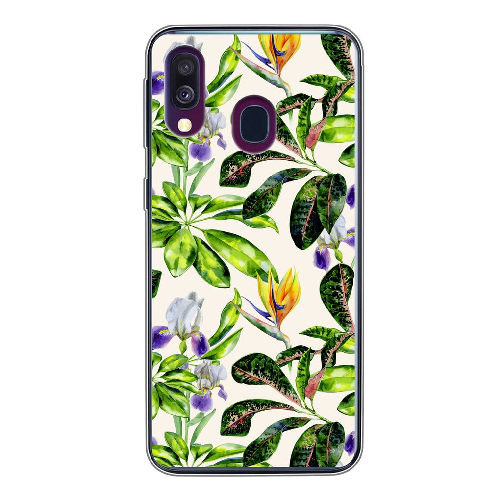 MuchoWow Handyhülle Schutzhülle Hülle für Samsung Galaxy A40 Blätter - Strelitzia - Blüte Silikon Softcase Handy Hülle - Handy-Tasche