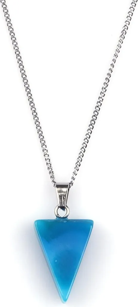 Pendentif triangle en agate bleue et sa chaîne en argent massif 925