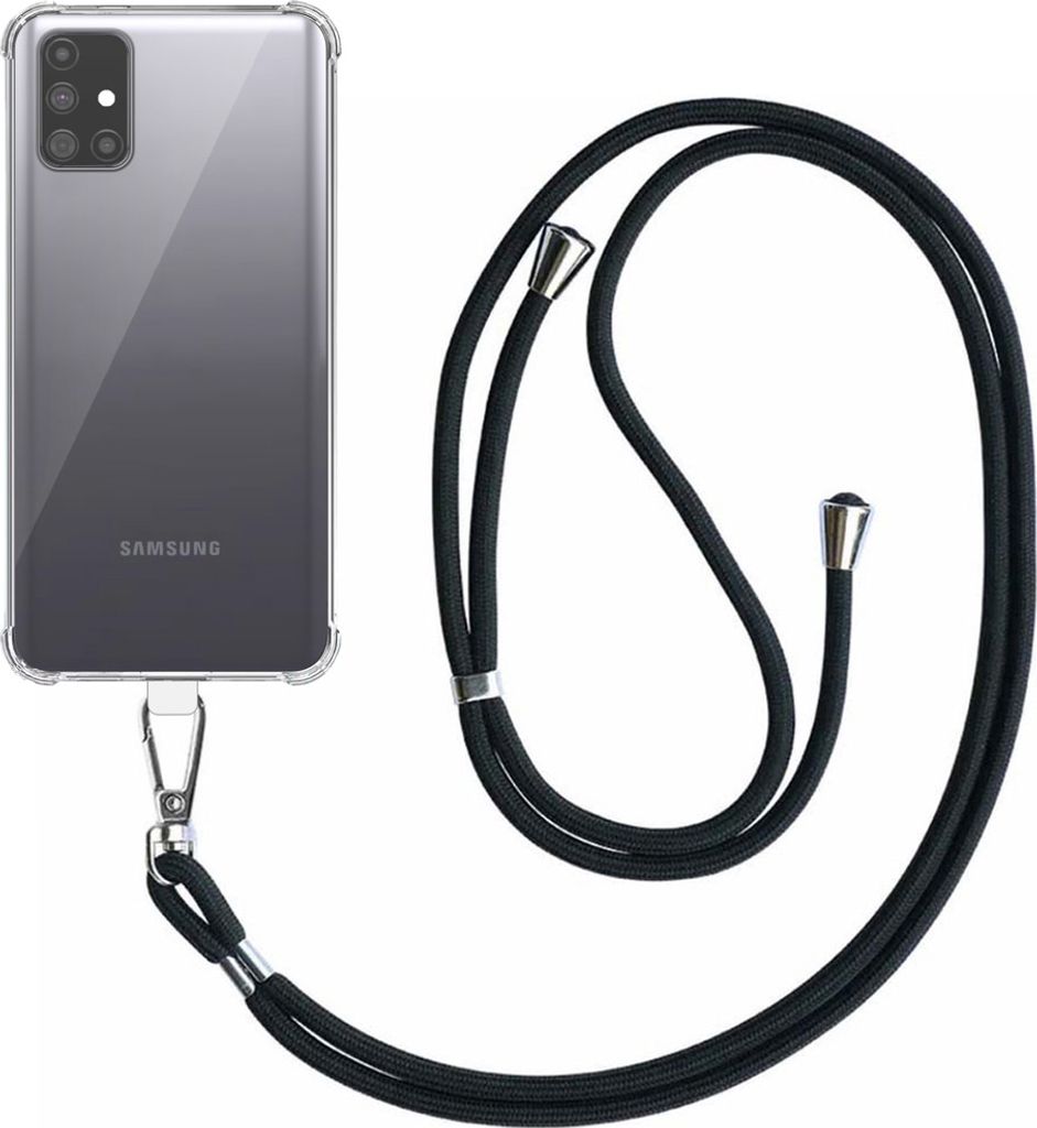 Smartphonica Handytasche passend für Samsung Galaxy M31s Transparent stoßfest mit abnehmbarem Universal Telefonkabel - Backcover Case Silikon Sho...