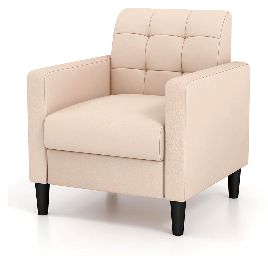 Moderner Relaxsessel, Fernsehsessel aus Samt im Mid-Century-Stil, gepolsterter Sessel mit getufteter Rückenlehne, Armlehnen und Holzbeinen für Wo...