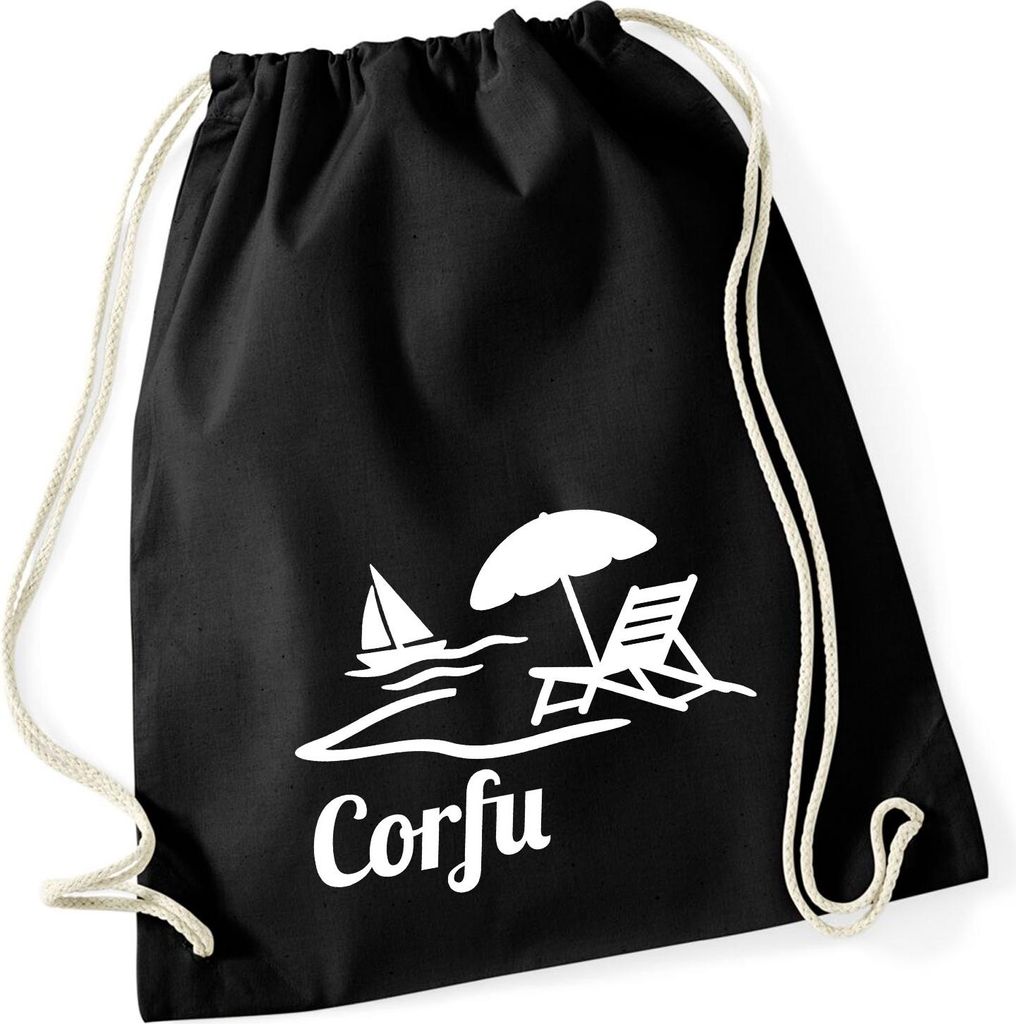 Huuraa Turnbeutel Corfu Griechenland 12 Liter Black Baumwolle Rucksack Geschenkidee