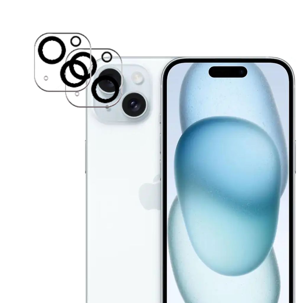 2x Kameraschutzfolie für iPhone 15 Plus Doppelpack Linsenschutz mits schwarzen Ringen