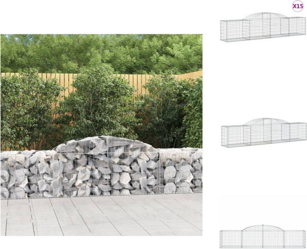 vidaXL Gabionen mit Hochbogen 15 Stk. 300x50x60/80 cm Verzinktes Eisen - Blumentöpfe & Pflanzgefäße