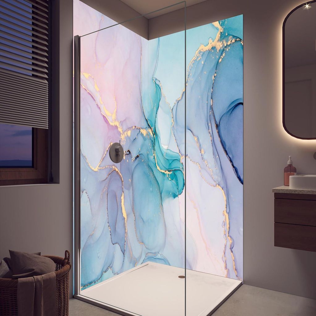 Duschrückwand - Wandverkleidung für Dusche aus Acryl 0,3 cm - 80 x 210 cm - Abstrakte Muster mit goldenem Rand