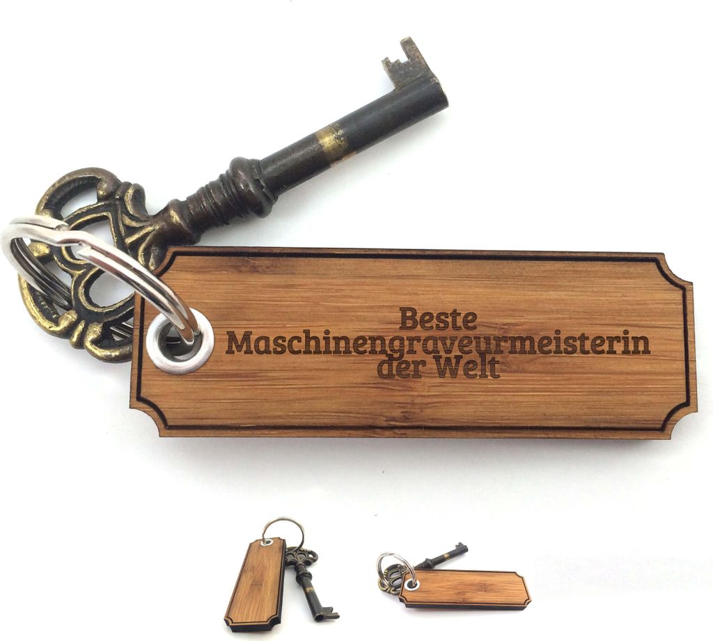 Mr. & Mrs. Panda Schlüsselanhänger Maschinengraveurmeisterin - Bambus - Geschenk, anhänger für tasche, Rente, Berufsausbildung, Taschenanhänge...