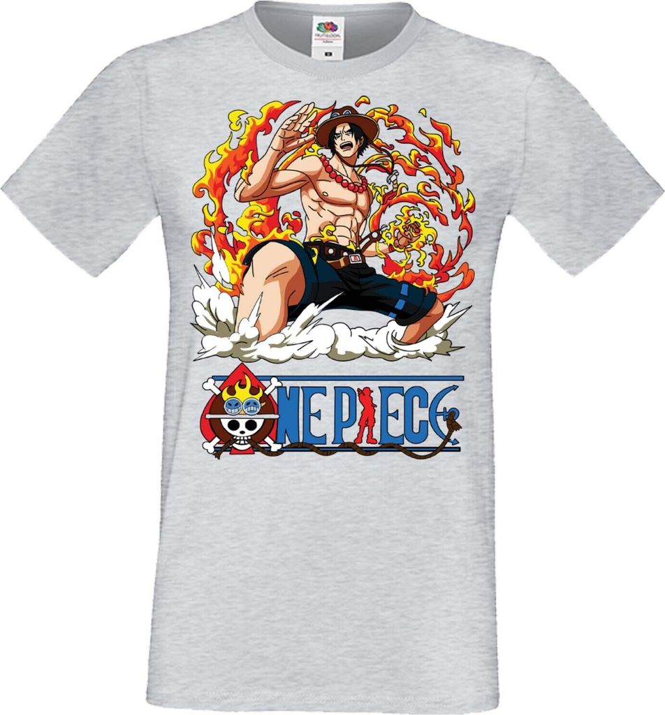 Herren T-Shirt Manga Anime One Manga Piece Anime 09 Portgas Ace, Man 3XL / Grau