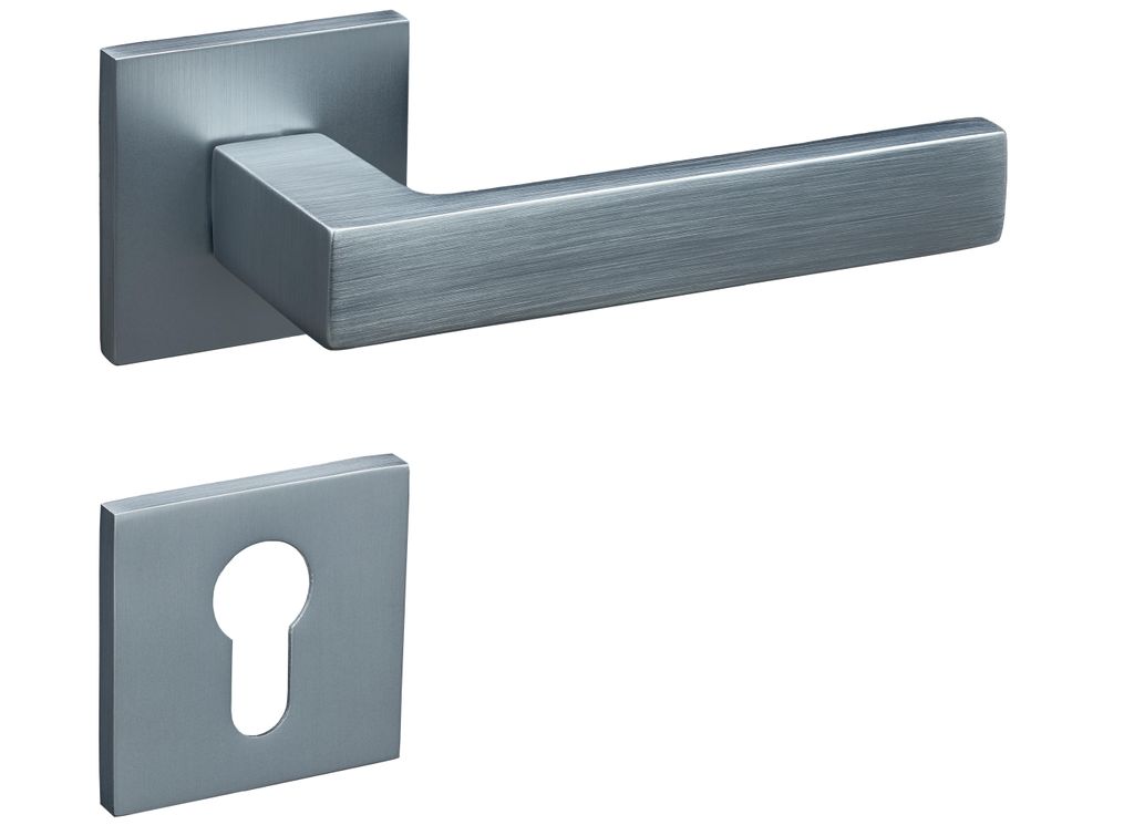 Gavroche Türgriffe Set PZ Profilzylinder Türklinken für Innentüren in Silber Matt Chrom |Drückergarnitur für Zimmertür mit eckiger Rosetten...