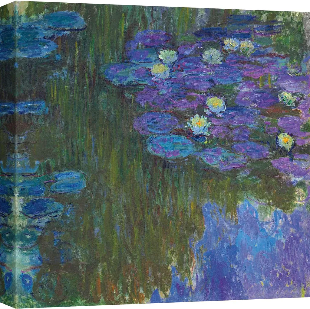Tableau sur toile Nymphéas de Monet - Décoration murale fleurie 40x40cm