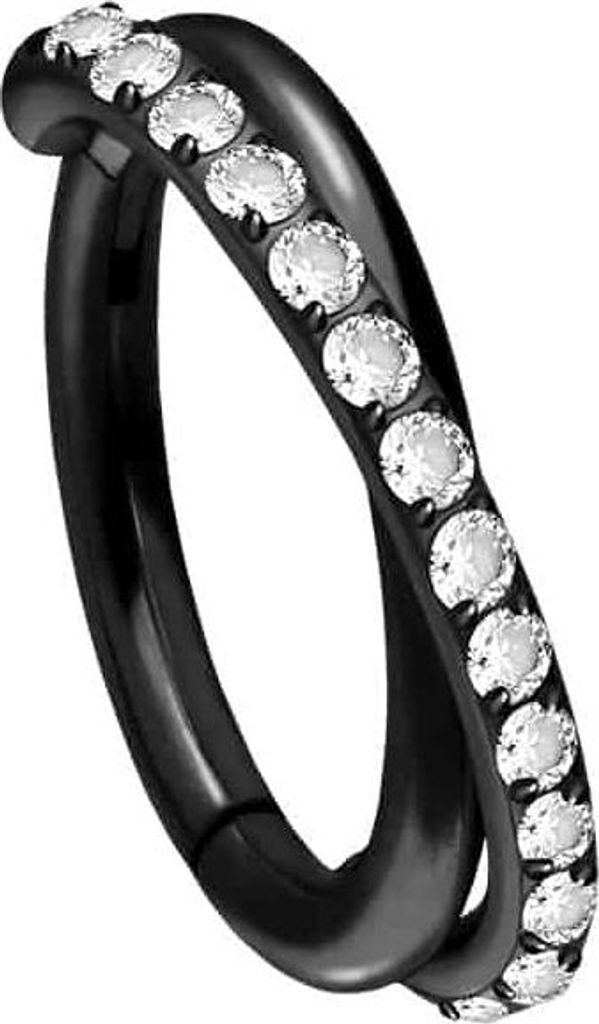 Ohrpiercing, Nasenpiercing, Septum Piercing Titan Segmentring Clicker 2 RINGE ÜBERKREUZT + EINGEFASSTE KRISTALLE Schwarz Innendurchmesser: 10mm + ...