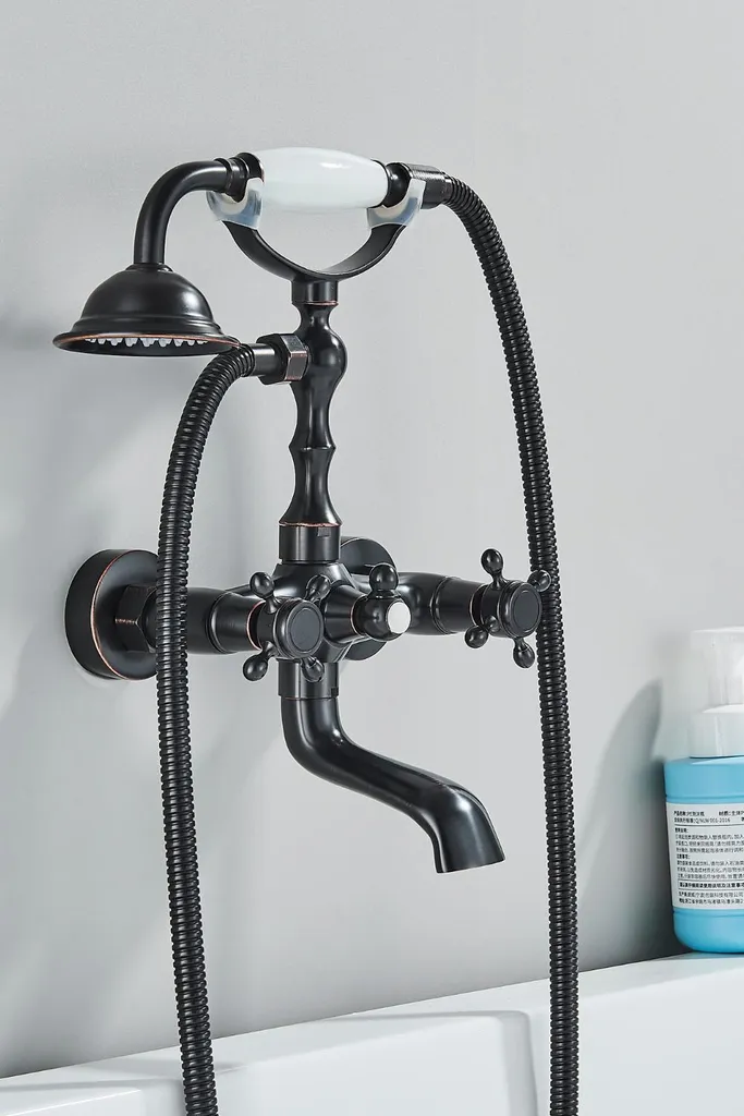 Rubinetto Vasca Nero Opaco Ari Retro | Miscelatore Parete Ottone Design - 11