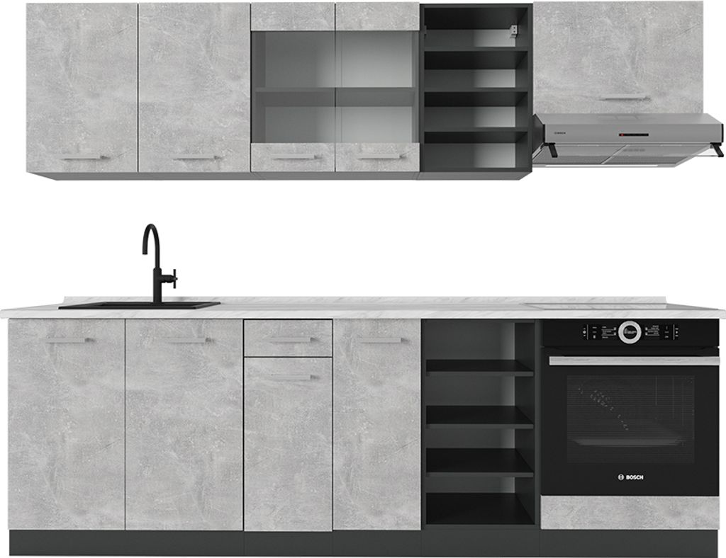 Küchenzeile Vicco R-Line Beton/Anthrazit 240 cm , AP Marmor, Model 53593