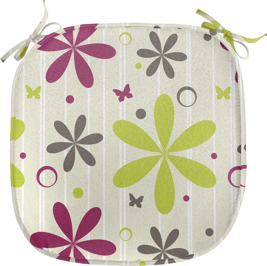 ABAKUHAUS Blumen Polster für Esszimmerstühle, Röschen Kreis-Band, Dekoratives wasserfestes Kissen mit Riemen für Küchensitze, 40 cm x 40 cm, A...