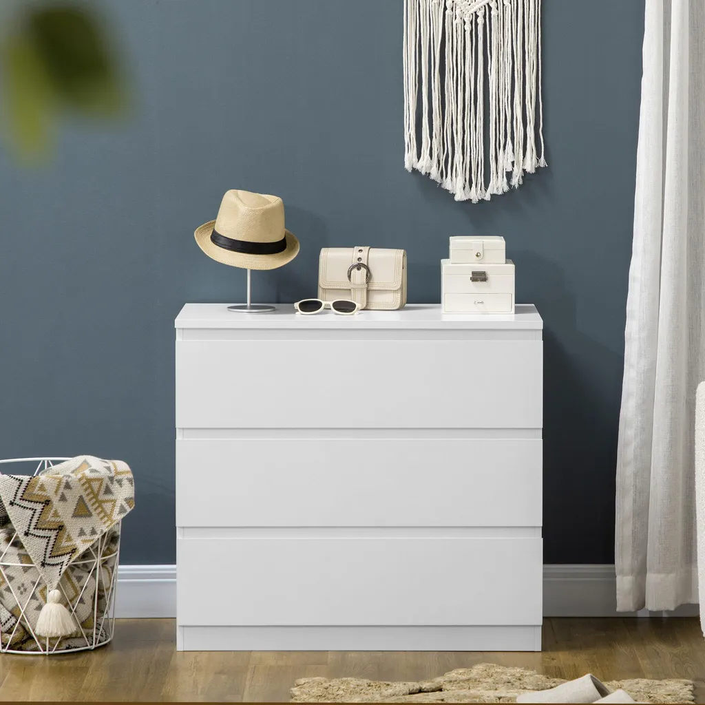 Petit buffet de chambre à 3 tiroirs commode de rangement bois clair - 9