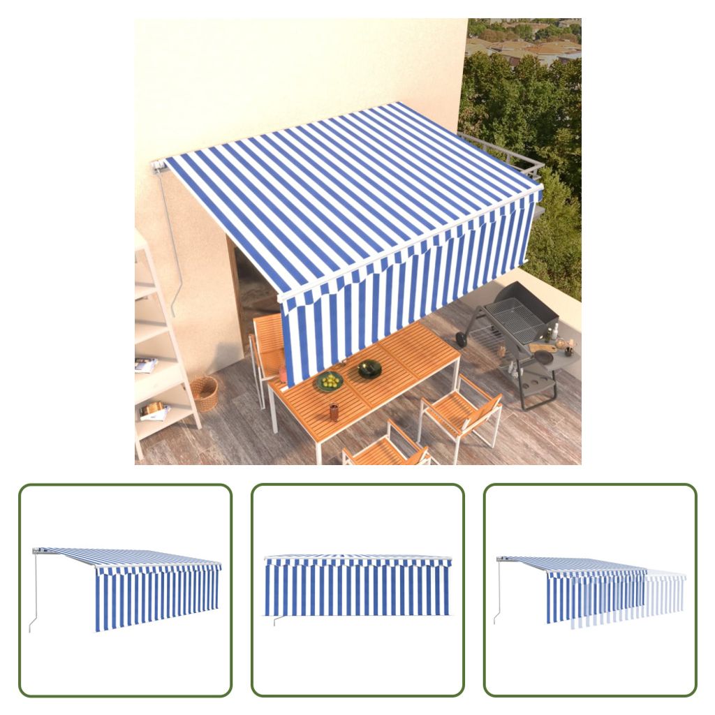 The Living Store Markise Manuell Einziehbar mit Rollo 4,5x3 m Blau & Weiß