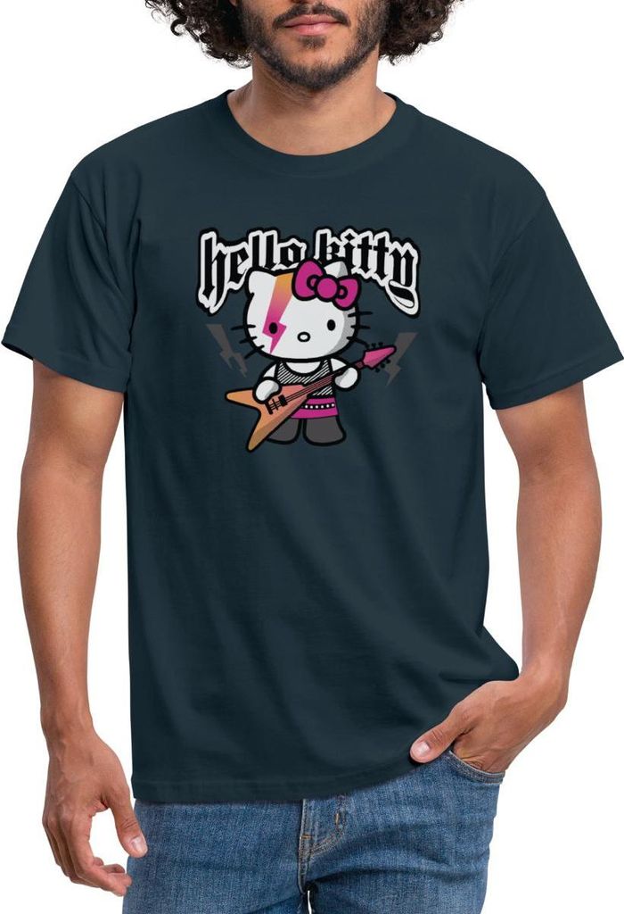 Spreadshirt Hello Kitty E-Gitarre Rock Style Männer T-Shirt, S, Navy
