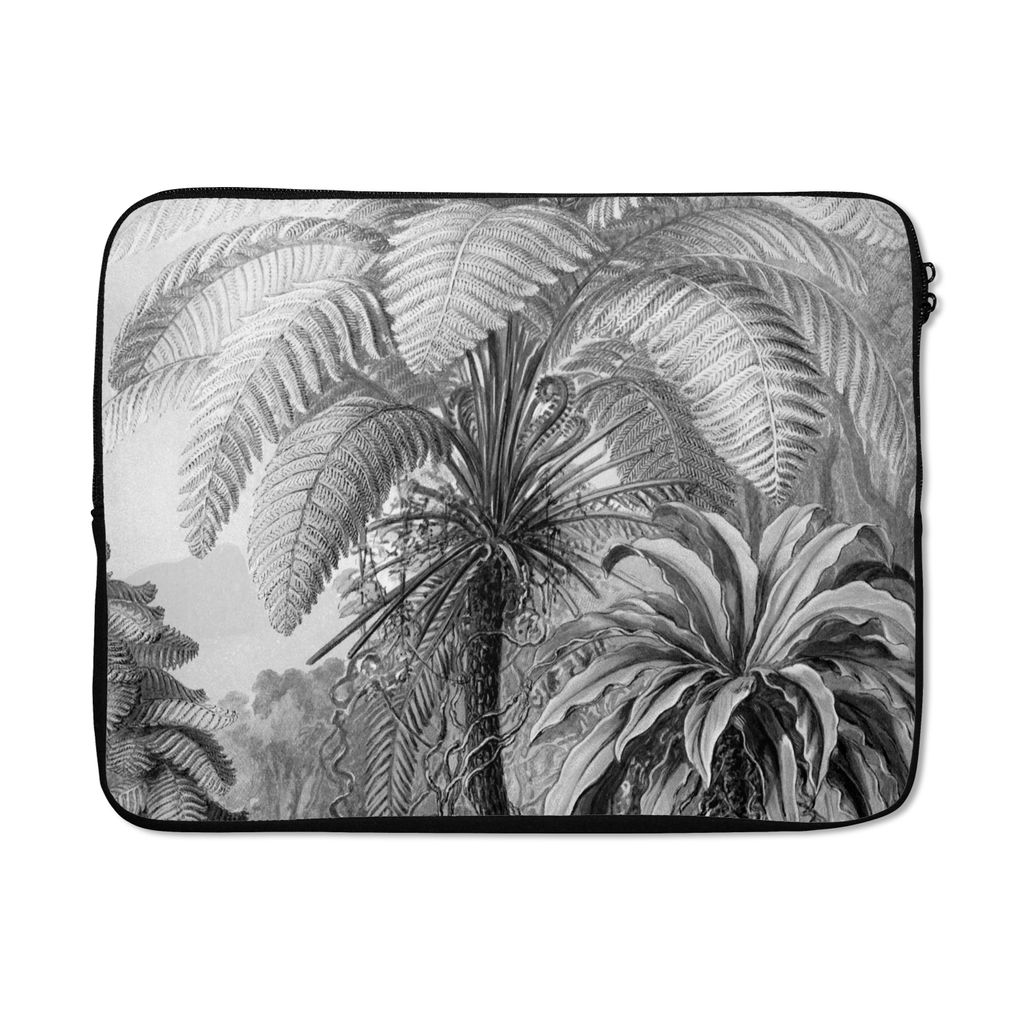 MuchoWow Laptop Hülle 17 Zoll Laptoptasche Pflanzen - Schwarz und weiß - Design - Illustration - Botanisch - Zipper - Schutzabdeckung