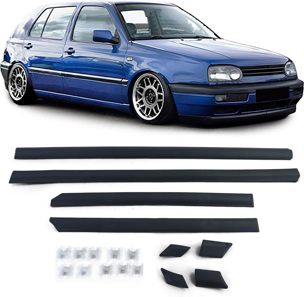 4x listwy boczne drzwi zestaw LEWA + PRAWA + ZACISKI do VW Zdjęcie produktu 