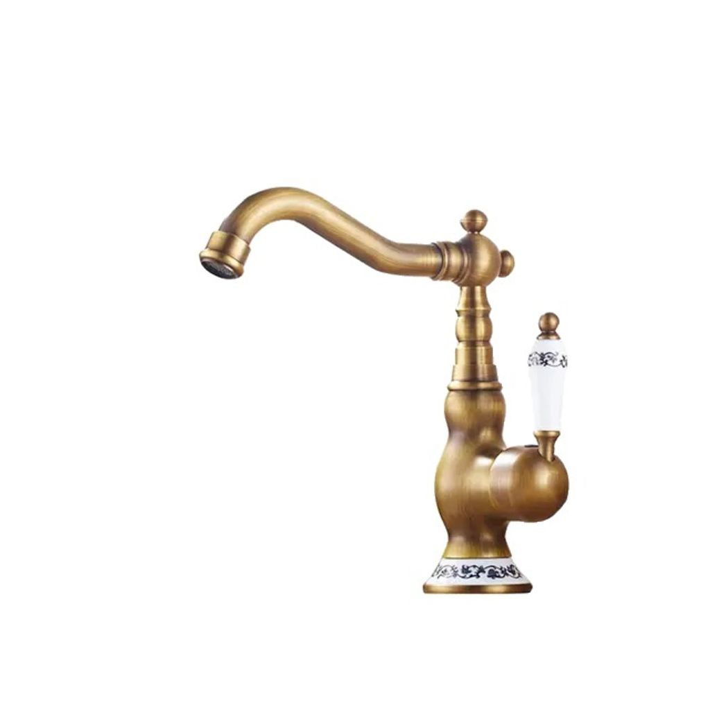 Küchenarmatur, antike Messingoberfläche, drehbarer Auslauf, Typ A Kurz