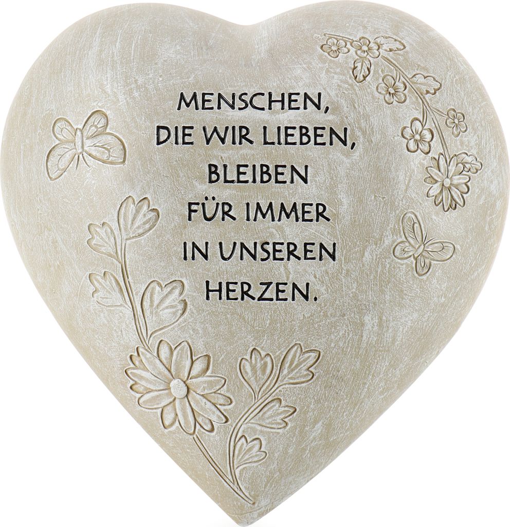 com-four Grab-Dekoration in Herz-Form - verzierter Trauerstein mit Gedenkspruch - Gedenkstein mit Aufschrift - wetterfester Grabschmuck mit Schme...