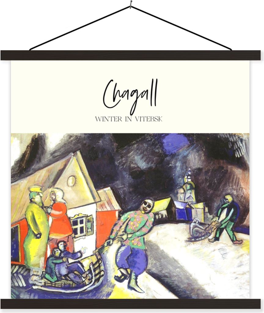 MuchoWow Textilposter Chagall - Winter in Witebsk - Gemälde 60x60 cm mit schwarzem Rahmen - Posteraufhänger
