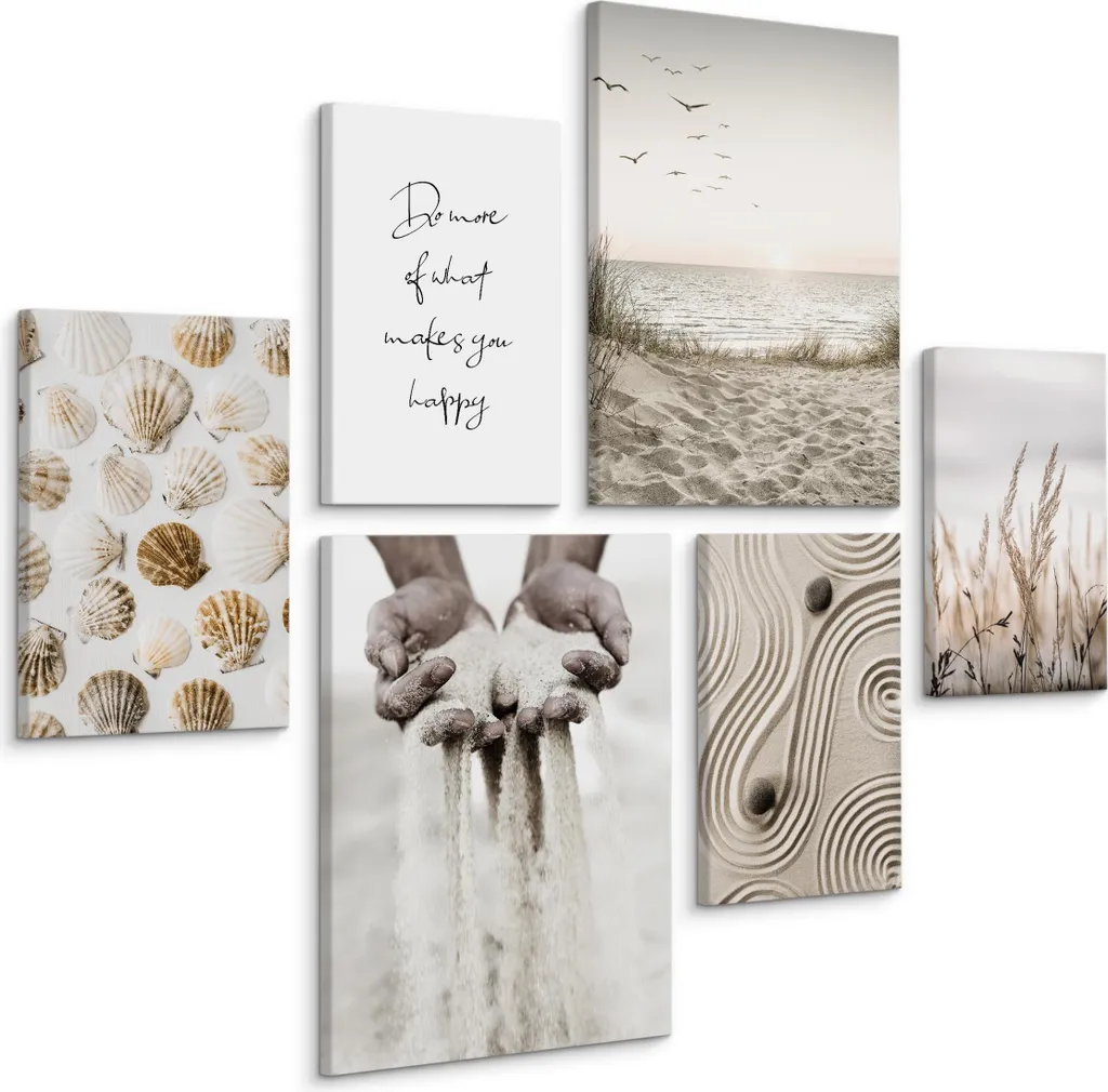 Set di quadri su tela Muralo pronto da appendere 4 quadri 20x30cm con 2 quadri 30x40cm conchiglie spiaggia piante mare paesaggio 3D