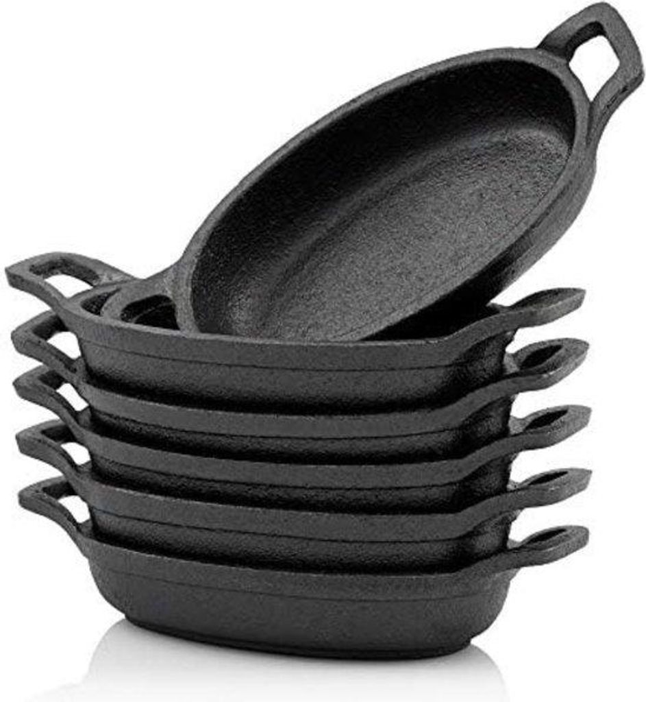 Pfannenwok Gusseisen 6 Stück 20 x 9,5 cm, hitzebeständig für Grill, Ofen und direkte Glut