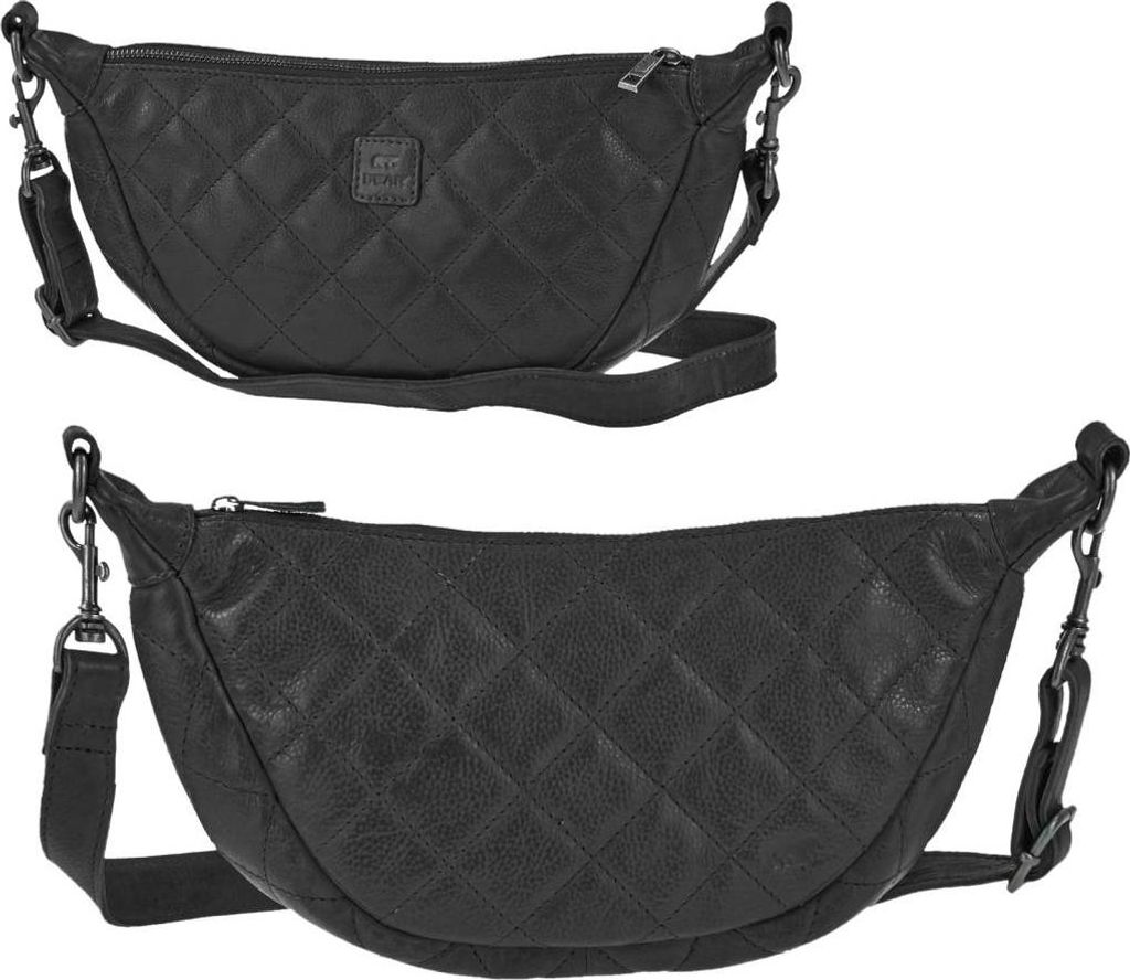 Bear Design Crossbody Bag Damen Leder groß 33x17cm Crossover Crossbag schwarz