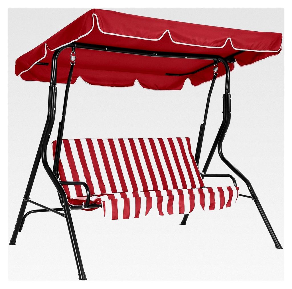 Gartenschaukel, 2/3-Sitzer mit integriertem Sonnenschirm und Kissen, Garten-Hängesitz aus Edelstahl (173 x 154 x 112 cm, rot)