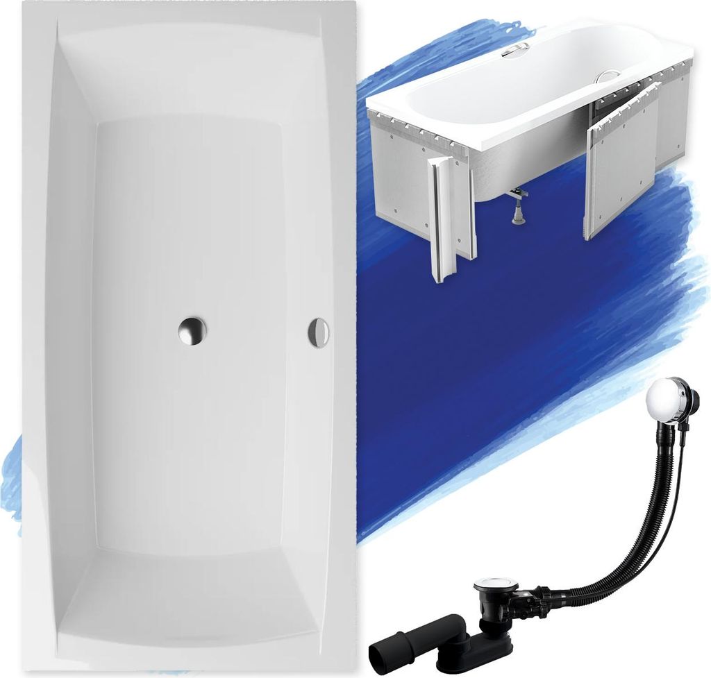 BADLAND Badewanne Rechteck Apri 140x70 mit Ablaufgarnitur, Füßen und Styroporverkleidung GRATIS