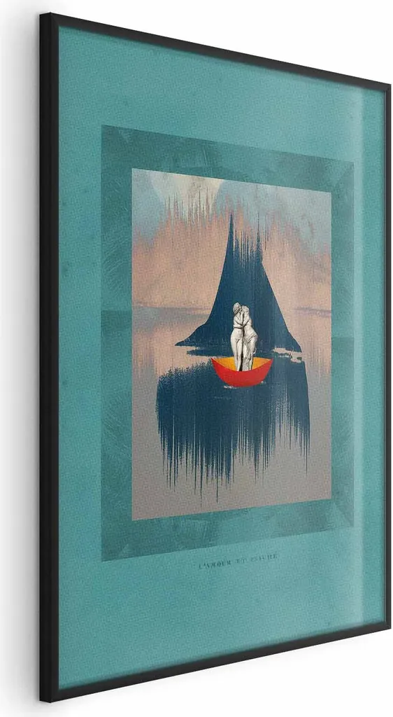 Poster Coppia in Barca 40x60 con Cornice Nera - Arredo Romantico Moderno