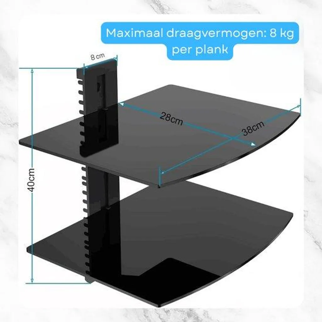 Support Mural TV avec Double Tablette en Verre Noir Réglable JustValue - 8