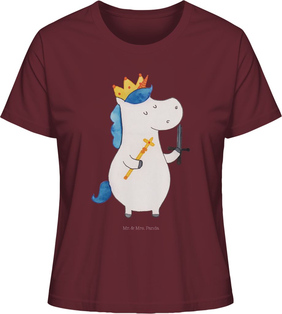 Mr. & Mrs. Panda Baumwoll T-Shirt Damen Einhorn König mit Schwert Größe S - Burgundy - Geschenk, Oberteil, Unicorn, Mittelalter, Ritter, Kurzarm...