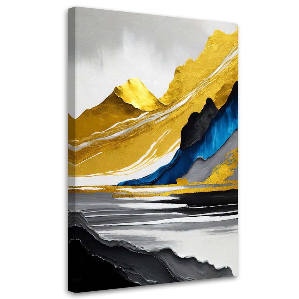Leinwandbild Goldene 3D-abstrakte Berge 80x120 Feeby Gelb bild für die wand bereit zum aufhängen