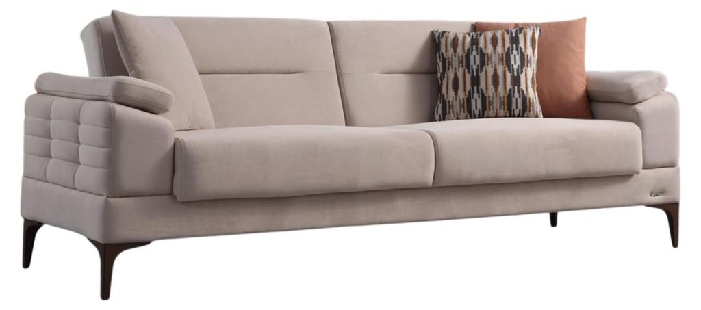 Villa Möbel Sofa Eluna Farbe: Beige Stellvariante:2-Sitzer Hand Made Qualtiy, Schlaffunktion durch aufklappbare Sitzfläche