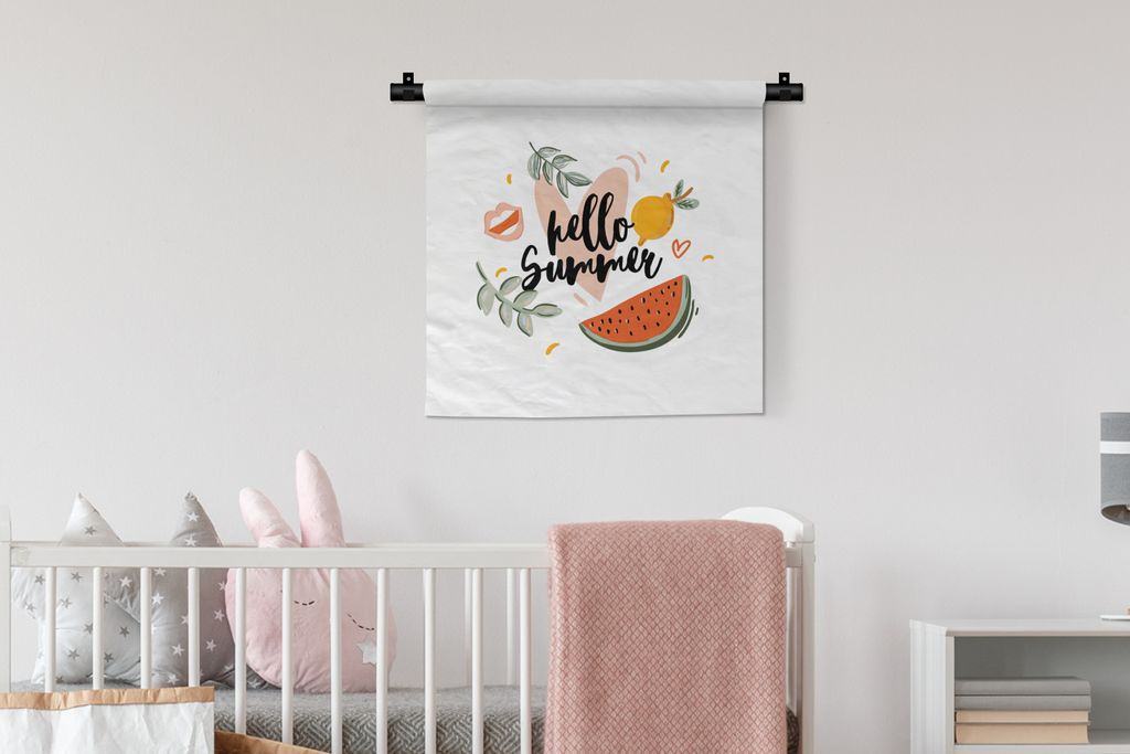 MuchoWow Wandteppich Wandbehang Wassermelone - Sommer - Rosa 60x60 cm Tapisserie Dekoration Wandtuch - Dekorationen - Wand Decke