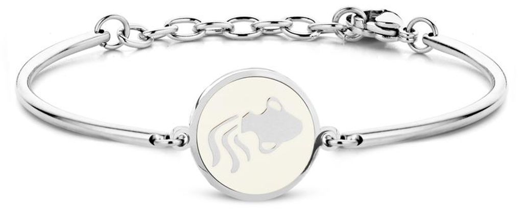 CO88 Collection Zodiac 8CB-90320 Stahlarmband mit Anhänger – Sternzeichen Wassermann 15 mm – Einheitsgröße – Silberfarben / Weiß