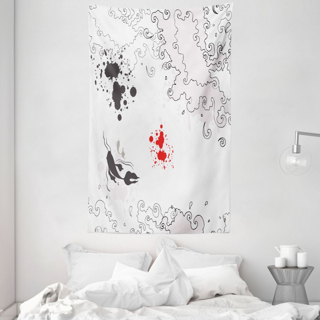 ABAKUHAUS Skizzenhaft Wandteppich und Tagesdecke, Koi Fisch-Schwimmen-Kunst aus Weiches Mikrofaser Stoff Waschbar ohne Verblassen Digitaldruck, 140...