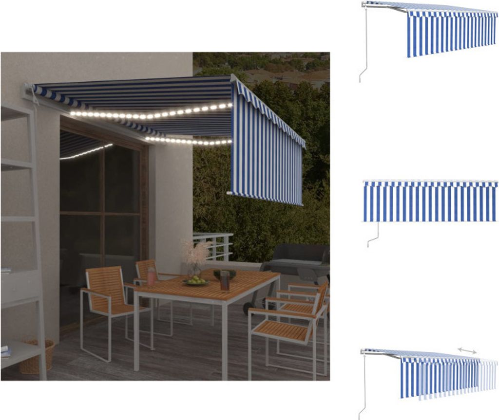 vidaXL Markise Automatisch mit Rollo LED Windsensor 4,5x3m Blau Weiß - Markisen