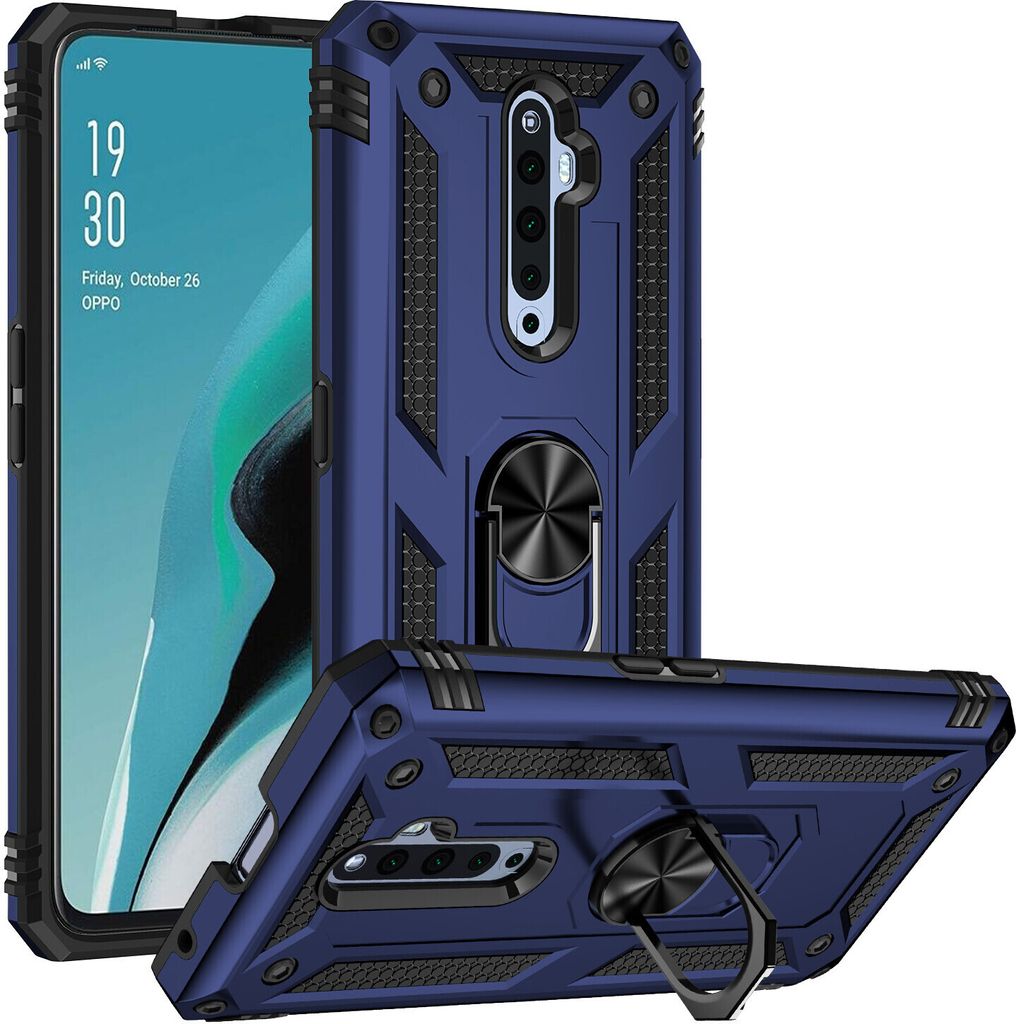 Oppo Reno 2Z Hülle, Dual Layer Robust Militäre Schutzhülle mit Ringhalterung Ständer für Oppo Reno2 Z / Reno2 F Blau