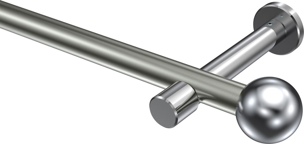 Interdeco Gardinenstange / Vorhangstange Edelstahl-Optik / Chrom, Typ Prestige Luino (Kugel) ohne Ringe, 20 mm Ø 1-läufig, 100 cm